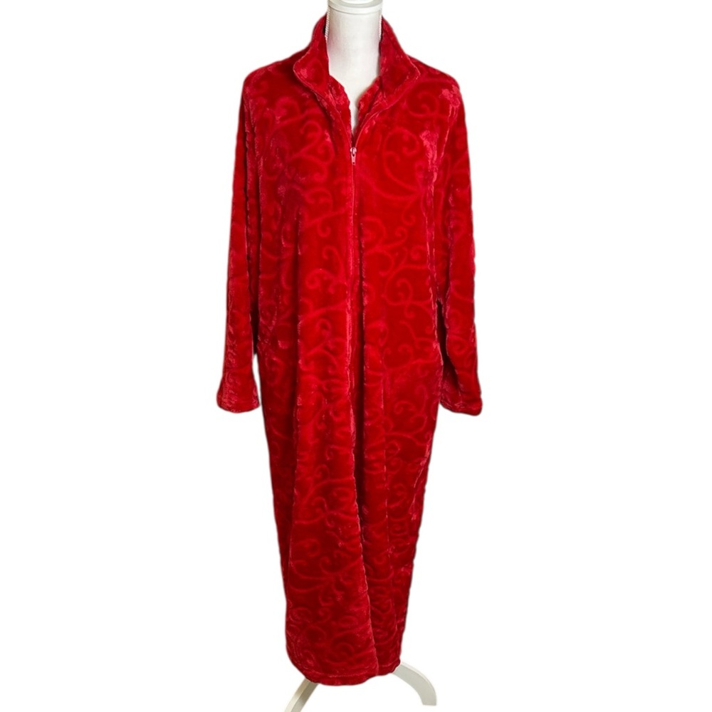 croft & barrow Red Plush Zip-Front Long Robe